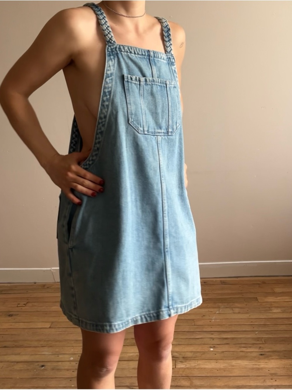 Mango Denim Dress With Braided Straps.